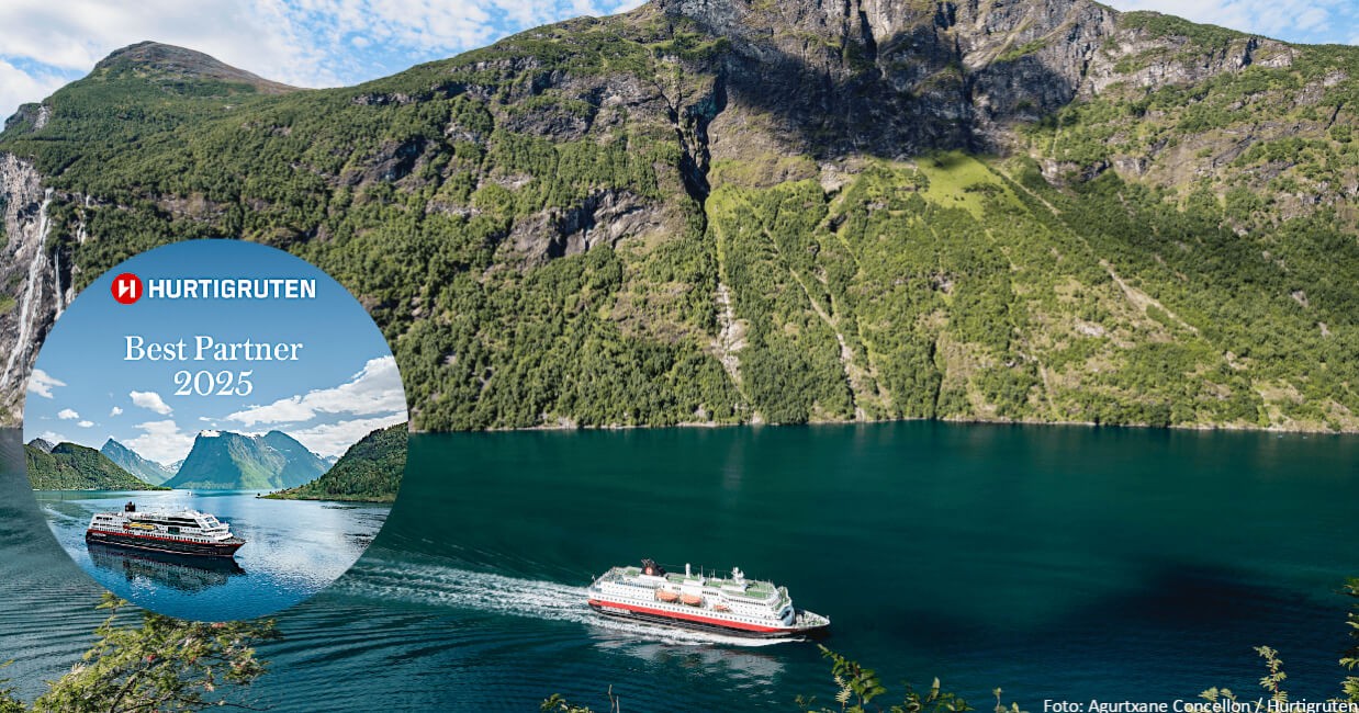 Hurtigrutenschiff im Geirangerfjord